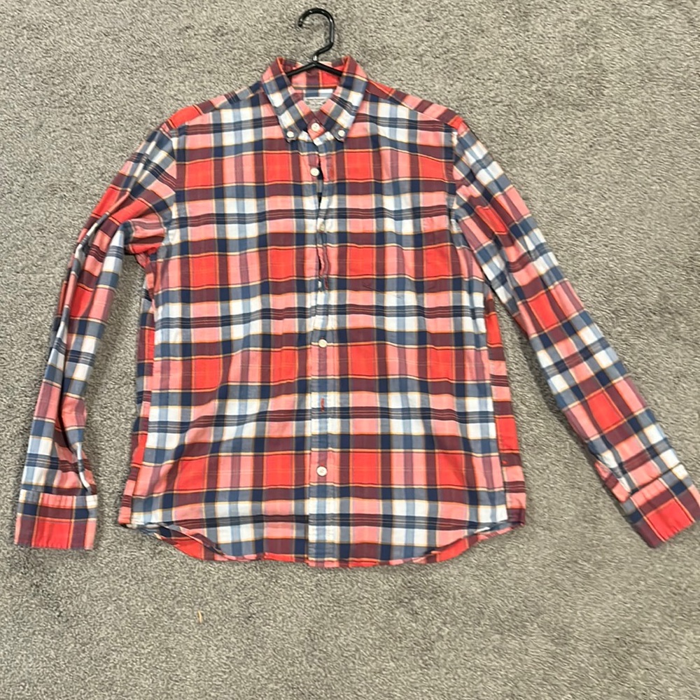 Mens Jcrew Tailored summer plaid, size medium. Red,White,blue